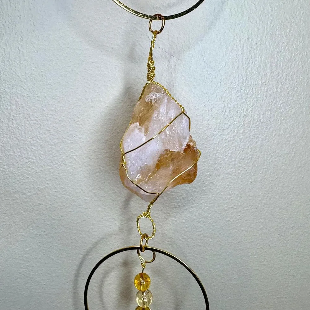 Caribbean Calcite Citrine Wall Hanging | Raw Citrine Crystal | Citrine Beads